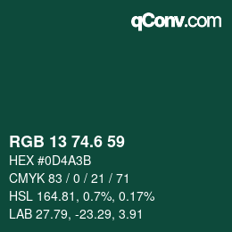 カラーコード: RGB 13 74.6 59 | qconv.com