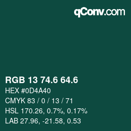 カラーコード: RGB 13 74.6 64.6 | qconv.com