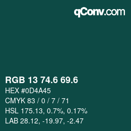 カラーコード: RGB 13 74.6 69.6 | qconv.com