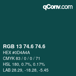 カラーコード: RGB 13 74.6 74.6 | qconv.com