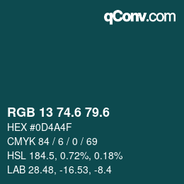 カラーコード: RGB 13 74.6 79.6 | qconv.com