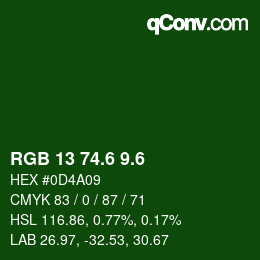 カラーコード: RGB 13 74.6 9.6 | qconv.com
