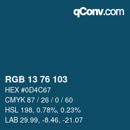 カラーコード: RGB 13 76 103 | qconv.com