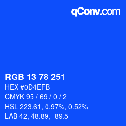 Color code: RGB 13 78 251 | qconv.com