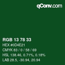 Color code: RGB 13 78 33 | qconv.com