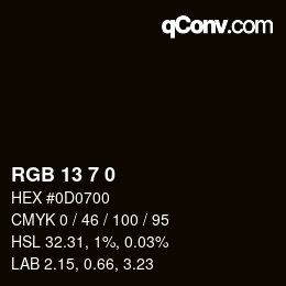 颜色代码: RGB 13 7 0 | qconv.com