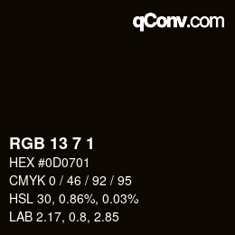 カラーコード: RGB 13 7 1 | qconv.com
