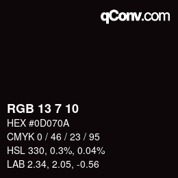 Color code: RGB 13 7 10 | qconv.com