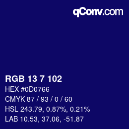 カラーコード: RGB 13 7 102 | qconv.com