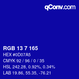 Color code: RGB 13 7 165 | qconv.com