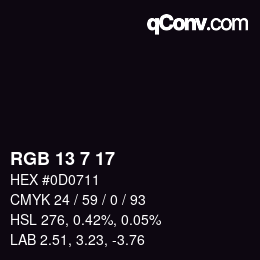 カラーコード: RGB 13 7 17 | qconv.com