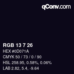 Color code: RGB 13 7 26 | qconv.com