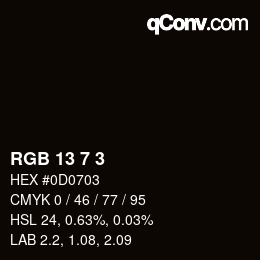 Color code: RGB 13 7 3 | qconv.com