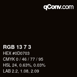 カラーコード: RGB 13 7 3 | qconv.com