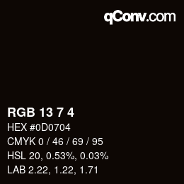 カラーコード: RGB 13 7 4 | qconv.com