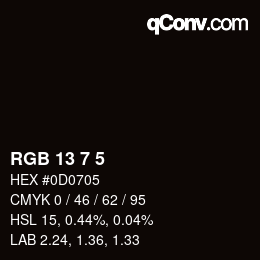 Color code: RGB 13 7 5 | qconv.com