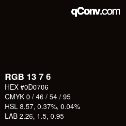 カラーコード: RGB 13 7 6 | qconv.com