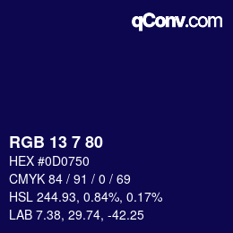 Color code: RGB 13 7 80 | qconv.com