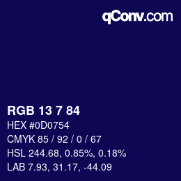 カラーコード: RGB 13 7 84 | qconv.com