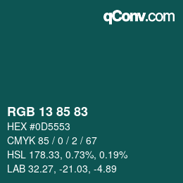 Color code: RGB 13 85 83 | qconv.com