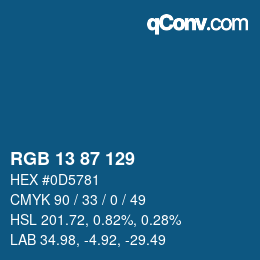 カラーコード: RGB 13 87 129 | qconv.com