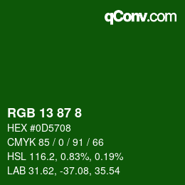 カラーコード: RGB 13 87 8 | qconv.com