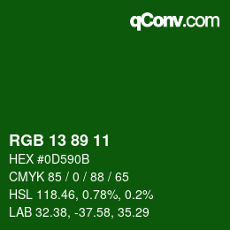 Color code: RGB 13 89 11 | qconv.com