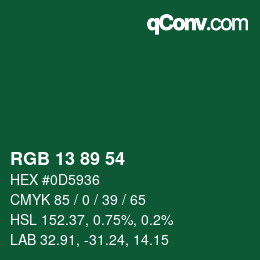 Color code: RGB 13 89 54 | qconv.com