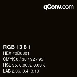 Código de color: RGB 13 8 1 | qconv.com