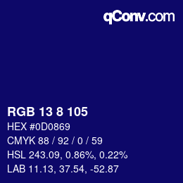 颜色代码: RGB 13 8 105 | qconv.com