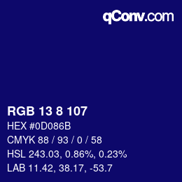 Color code: RGB 13 8 107 | qconv.com