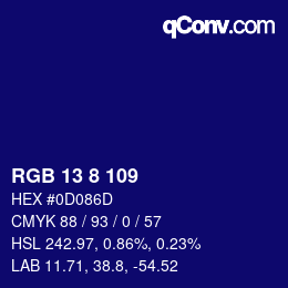 カラーコード: RGB 13 8 109 | qconv.com