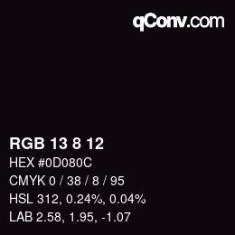 カラーコード: RGB 13 8 12 | qconv.com