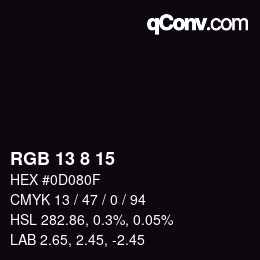 カラーコード: RGB 13 8 15 | qconv.com