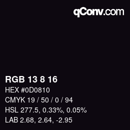 Color code: RGB 13 8 16 | qconv.com