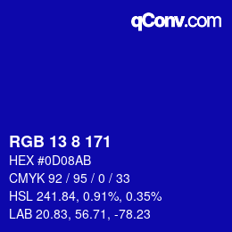 颜色代码: RGB 13 8 171 | qconv.com