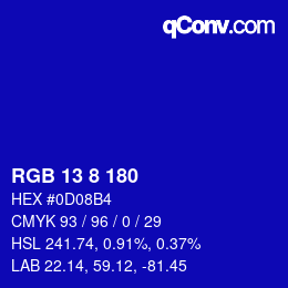 Farbcode: RGB 13 8 180 | qconv.com
