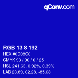 Farbcode: RGB 13 8 192 | qconv.com