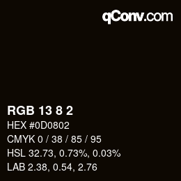 カラーコード: RGB 13 8 2 | qconv.com