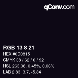 カラーコード: RGB 13 8 21 | qconv.com