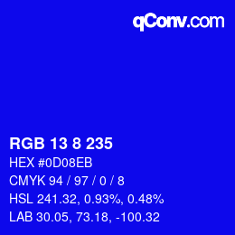 Color code: RGB 13 8 235 | qconv.com