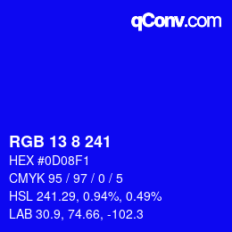 Code couleur: RGB 13 8 241 | qconv.com