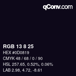 颜色代码: RGB 13 8 25 | qconv.com