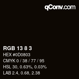 Código de color: RGB 13 8 3 | qconv.com