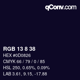 颜色代码: RGB 13 8 38 | qconv.com