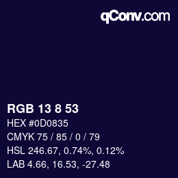 カラーコード: RGB 13 8 53 | qconv.com