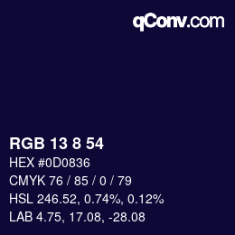 Color code: RGB 13 8 54 | qconv.com