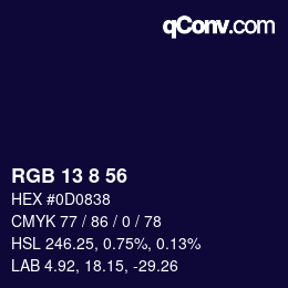 カラーコード: RGB 13 8 56 | qconv.com