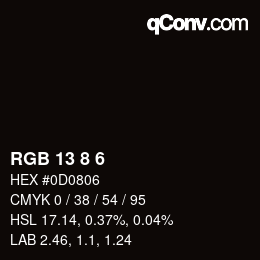 Color code: RGB 13 8 6 | qconv.com