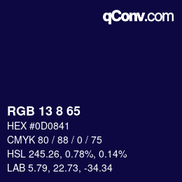 颜色代码: RGB 13 8 65 | qconv.com